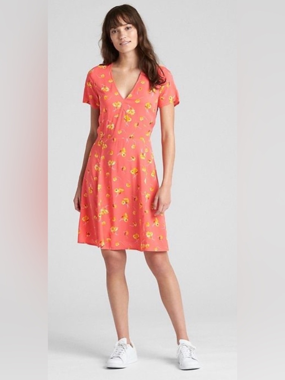 NWT GAP Coral Dress with Yellow Floral Print